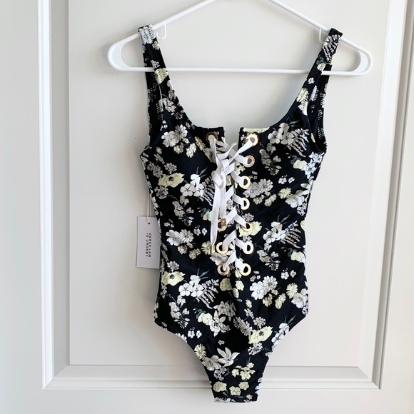 NWT | Derek Lam 10 Crosby | Floral Lace-Up One Piece Swimsuit - Picture 5 of 6